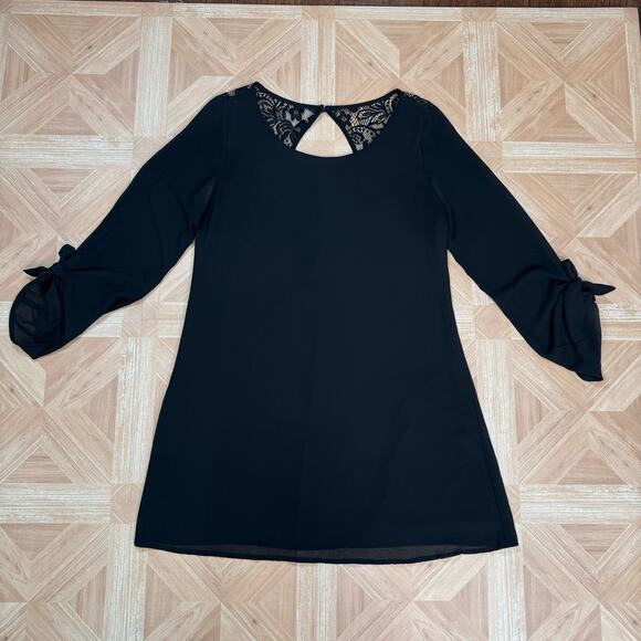 Speechless Black Lace Back Roll Tab Shift Mini Dress Juniors Medium Long Sleeve - Picture 10 of 10